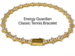 Energy Guardian 14K Gold Plated 4mm Cubic Zirconia Classic Tennis Bracelet 7-8 Inches Sweatproof Non-Tarnish Secure Clasp 20g Weight