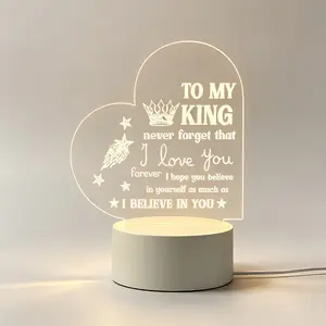 To My King Acrylic Heart LED Night Light, Engraved Warm Glow Table Lamp, Sentimental Birthday Anniversary Christmas Valentine’s Day Gift for Husband Boyfriend Fiancé, Bedroom Desk Decor Keepsake Present