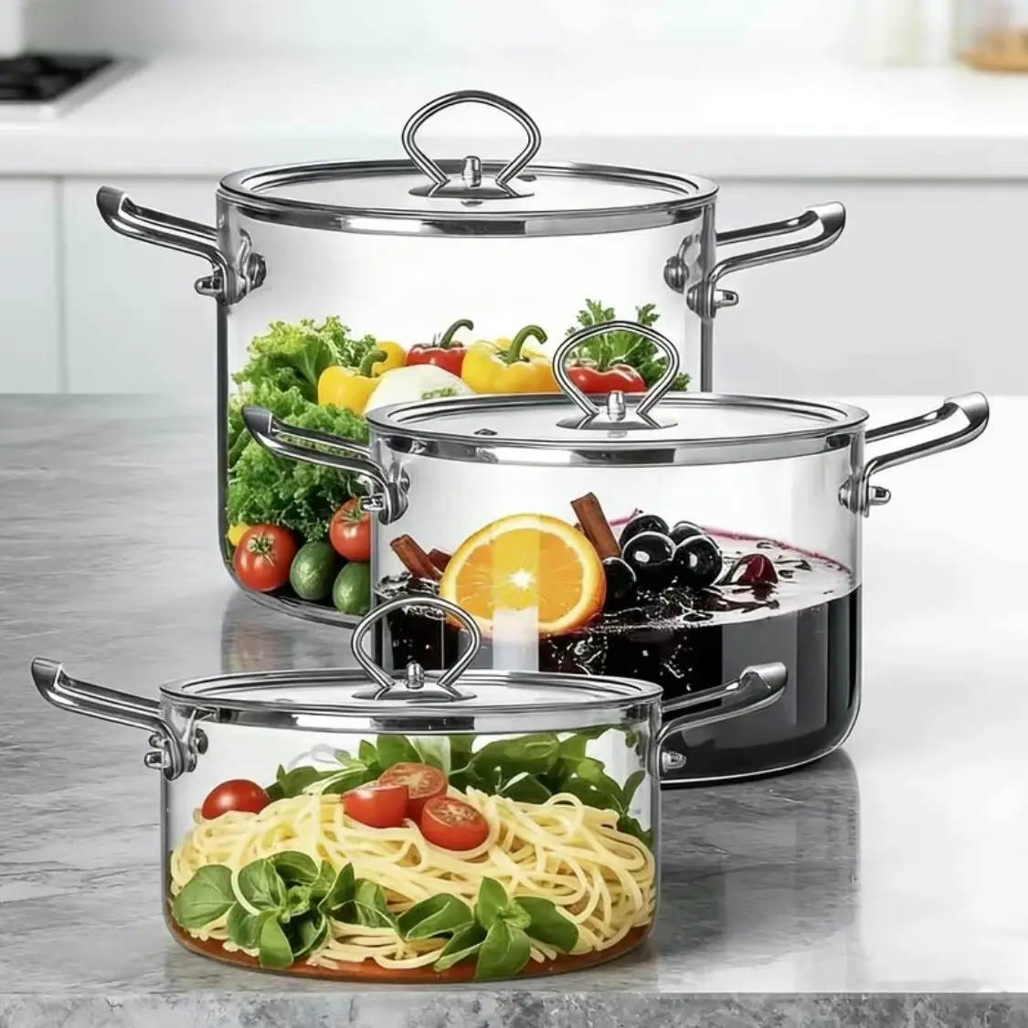 Aesthetic Viral 3.5L/4.5L/5.5L Clear Transparent Glass Saucepan with Lid, BPA Free Lead Free Heat Resistant Cookware Pots with Stainless Steel Handle, Ideal for Home Kitchen Baby Food Soup Milk Pasta Housewarming New Home Gift Cooking Pot