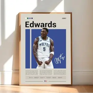 Anthony Edwards Poster, Sports Poster, Mid Century Modern, Fans, Basketball Gift, Sports Bedroom Posters wall art