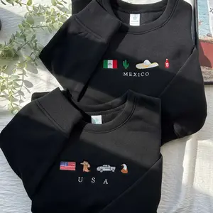 Country Embroidered Sweatshirt, USA Embroidered Sweatshirt, America Sweatshirt, Brazil Embroidered Sweatshirt, Mexico Crewneck, USA Flag Sweatshirt
