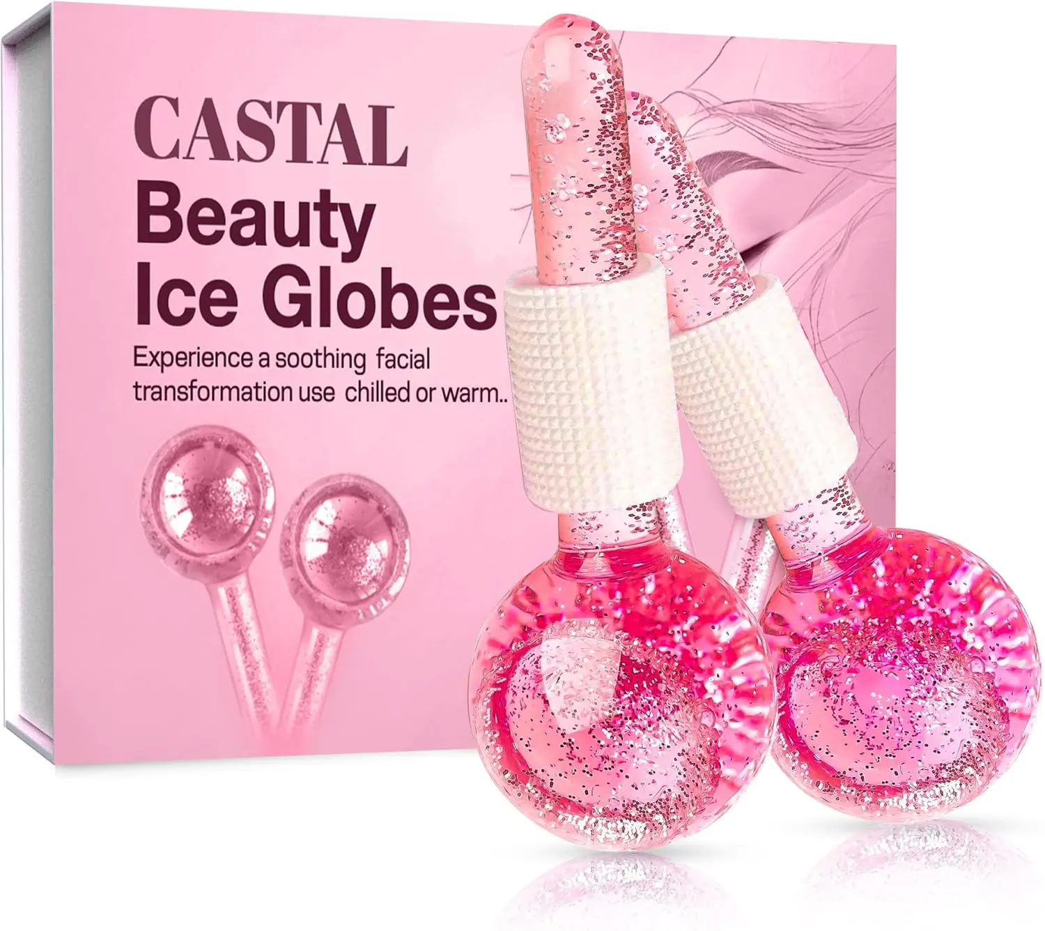 Ice Globes for Face 2Pcs – Enhancing Daily Beauty with Ice Globes for Facials, Perfect Facial Ice Globes for Puffiness & Wrinkles of Face, Neck & Eyes, Pink in Color