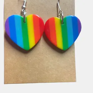 Rainbow Heart 3 Earrings, Acrylic Rainbow Jewelry, Heart Drop Earrings, Pentagram