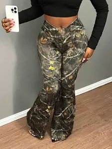 Women's Camo Leaf Print Sweatpants, Casual Comfy Trousers for Daily Wear, Ladies Bottoms for All Seasons（gift）