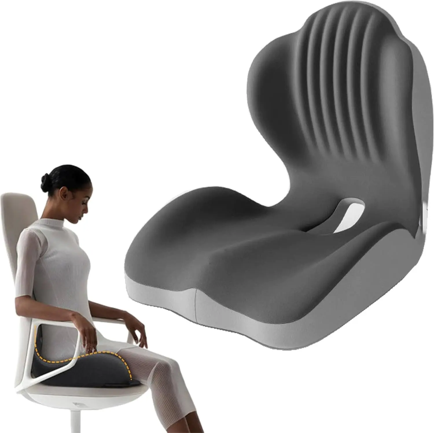 Ergonomic Lumbar & Seat Support Cushion, 2-in-1 Memory Foam Cushion with Coccyx Hollow Design for Office Chair, Car Seat Cushion、Cushion、Lumbar Support、ErgonomicCar Seat, Home Use - Relieves Back & Hip Pain BackSupport Breathable