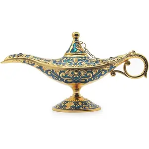 Classic Vintage Aladdin Magic Genie Costume Lamp Home Table Decoration & Gift, Golden Blue