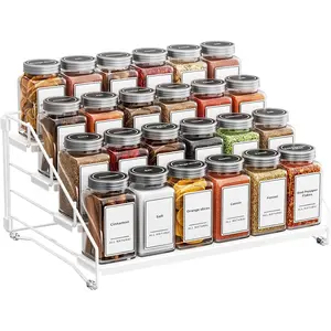 Tiered  Rack, 4 Tier  Shelf Organizer for Cabinet,  Rack Organizer, Depth Adjustable Seasoning Rack Organizer for Cabinet, Countertop, Pantry, Metal, White (1 Pack)