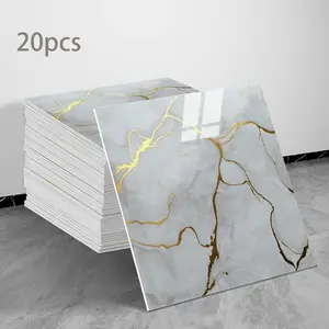 20pcs Limestone Tiles Adhesive Countertop Decor Panels, Waterproof PVC Shower Wall Panels, Self-Adhesive Tiles for Bathroom Kitchen Bedroom