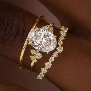 Full Bling Iced Out Women Set Rings 3Pcs Brilliant CZ Gold Color Rings for Wedding Party Creative Luxury Lady Jewelry