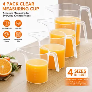 4 Pack Plastic Funnel Pitcher – 1000ml Large Capacity Easy Pour Cup, Long Spout for Mess-Free Oil, Batter, Water, No More Spills, Satisfying Home Gift for Baking & Gardening