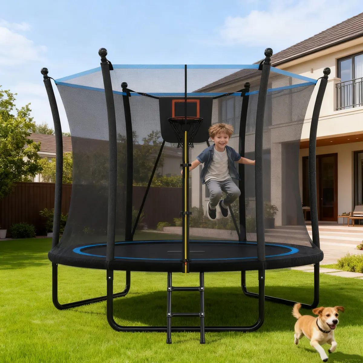 8FT/10FT trampoline with fence net and ladder, outdoor trampoline, backyard leisure trampoline 8FT/10FT trampoline with fence net and ladder, outdoor trampoline, backyard leisure trampoline