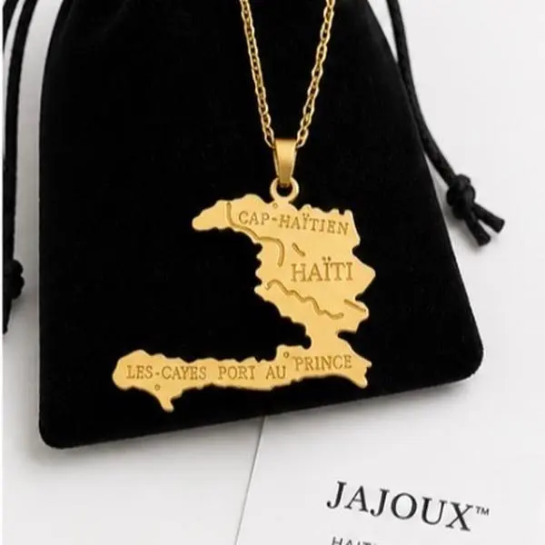 Haiti Map Necklace | Gold Engraved Haitian Pride Pendant (Cap-Haïtien & Les Cayes)