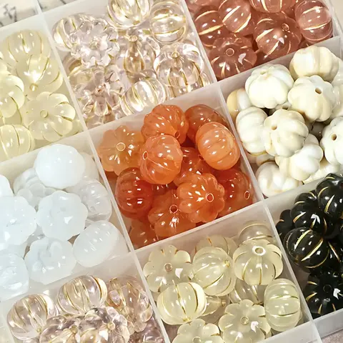 50pcs 11mm Glass Pumpkin Spacer Beads - Transparent & Opaque, Decorative Bead Design, Smooth Finish for DIY Jewelry Making, Christmas, Halloween, Thanksgiving Crafts - Toys & Hobbies DIY Supplies