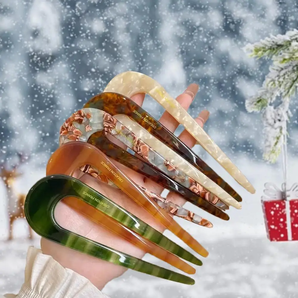 Floral Pattern U-shaped Hair Pin, 5 Counts/set Elegant Hair Accessories for Women & Girls, Minimalist Headwear Suitable for Thick Hair