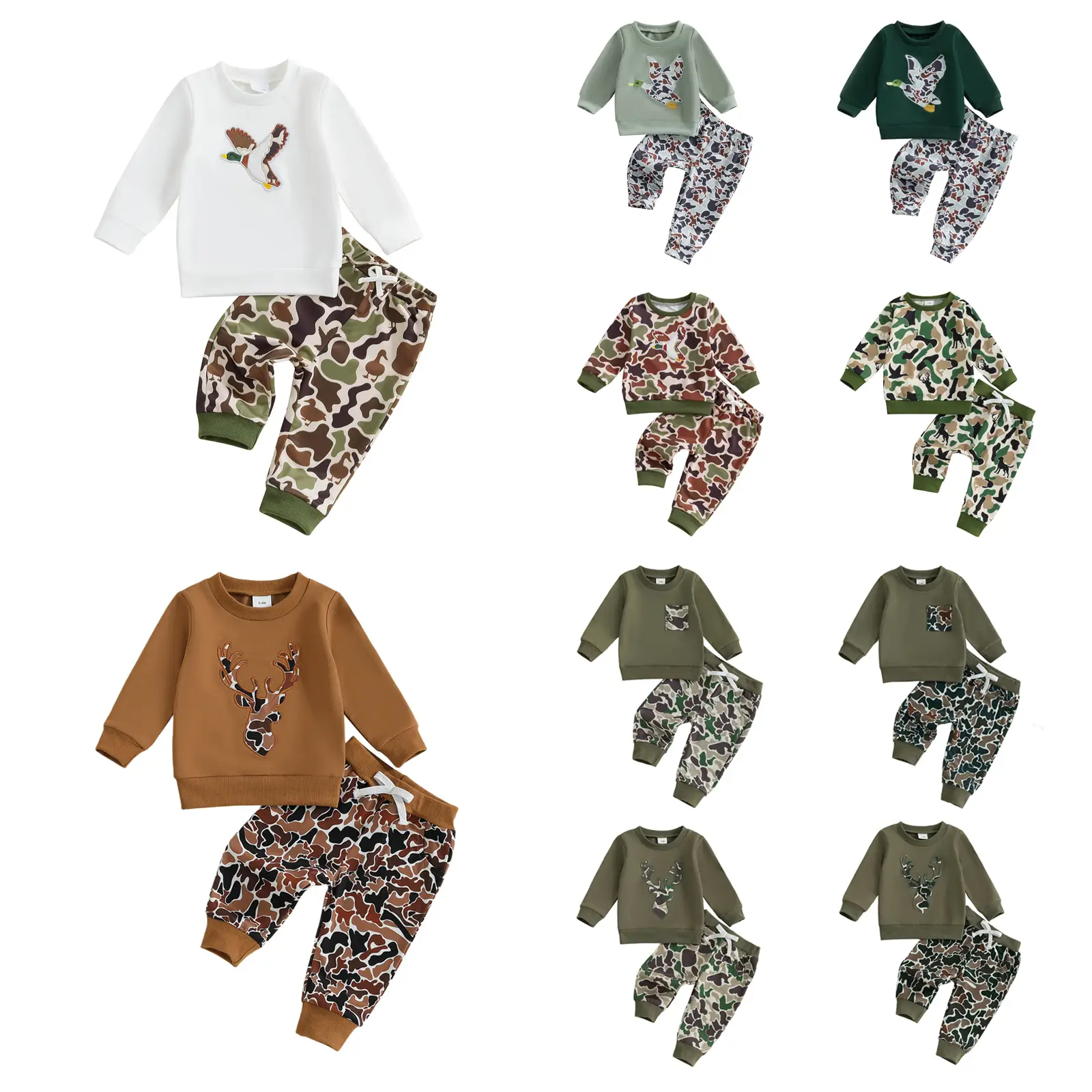 Mallard Duck Deer Baby Camo Hunting Clothes Toddler Boy Long Sleeve Sweatshirt Tops Camouflage Jogger Pants Fall Winter Outfit