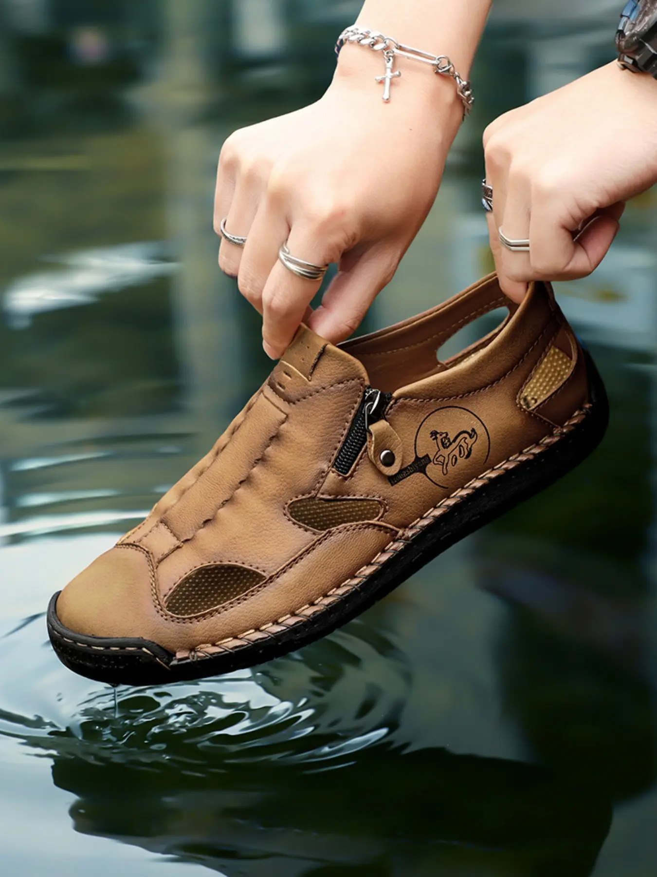 Handmade Men's Walking Sandals, Pu Sandals, Comfortable Outdoor Rubber Shoes, Casual Fashion Design, Perfect for Park Walks, Stylish and Durable Footwear, Casual Lifestyle Footwear