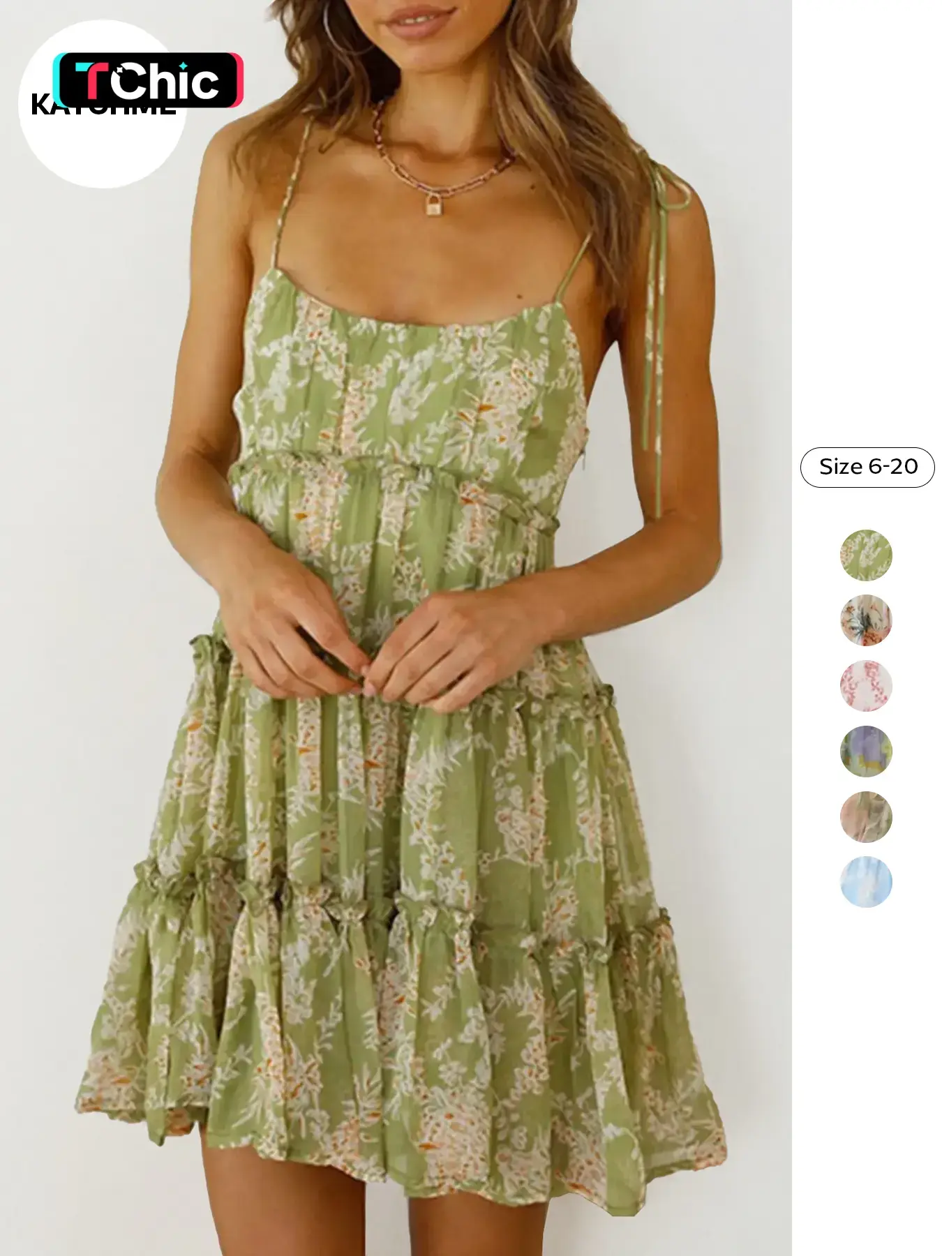 Women's Casual Slim-Fit Summer Dress with Tiered, Frill, Lightweight, Print, Straps, Short, Floral, Sleeveless, Woven Moderate Fabric, Perfect for Daily Wear & Outdoor Activities, Stylish Design for Women