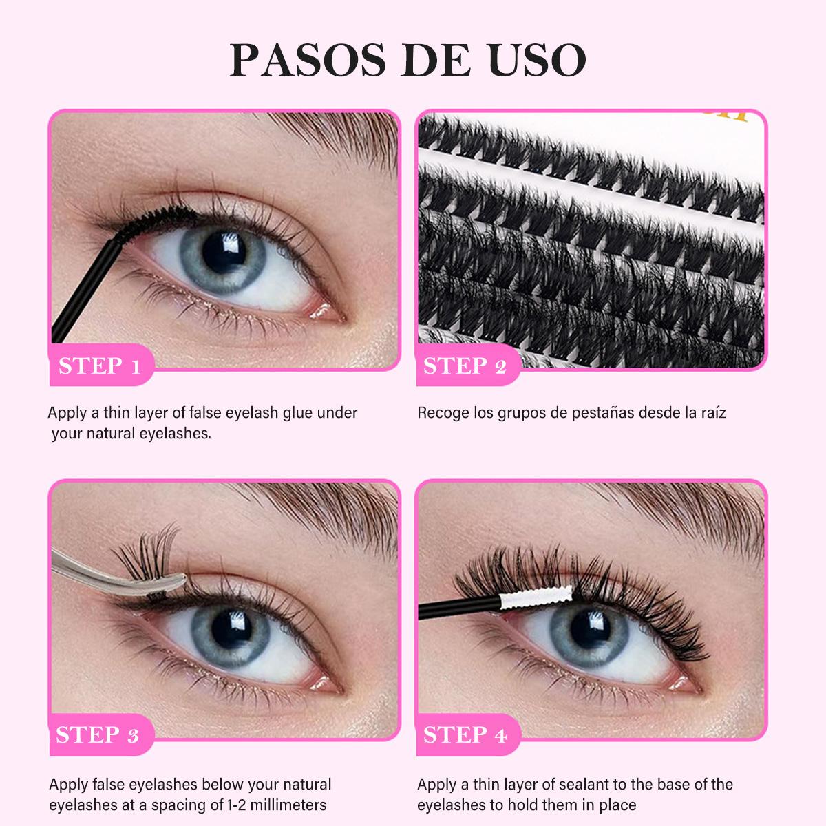 Flare Lashes Kit - 280 Clusters Individual Lash Extensions (9-15mm), Invisible Band Natural Fluffy, with Bond Seal Eyelash Glue, Lash Remover & Tweezers, Waterproof Long-Lasting DIY for Beginners