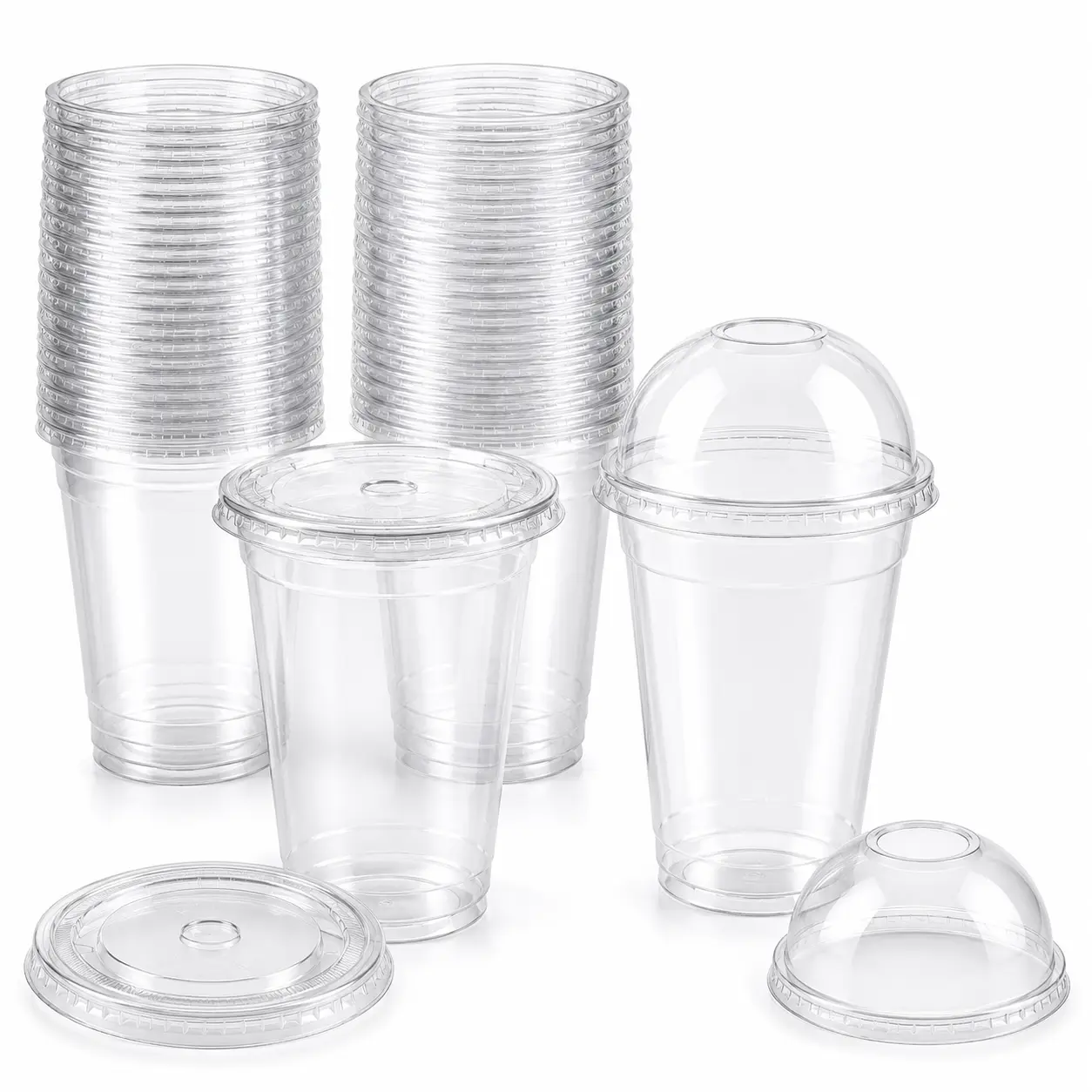 Clear PET Plastic Cups 50 Pack, Disposable Cold Drink Cups, Thickened Clear Drinking Cups for Iced Coffee, Bubble Tea, Smoothies, Juice, 12–24 oz Sizes