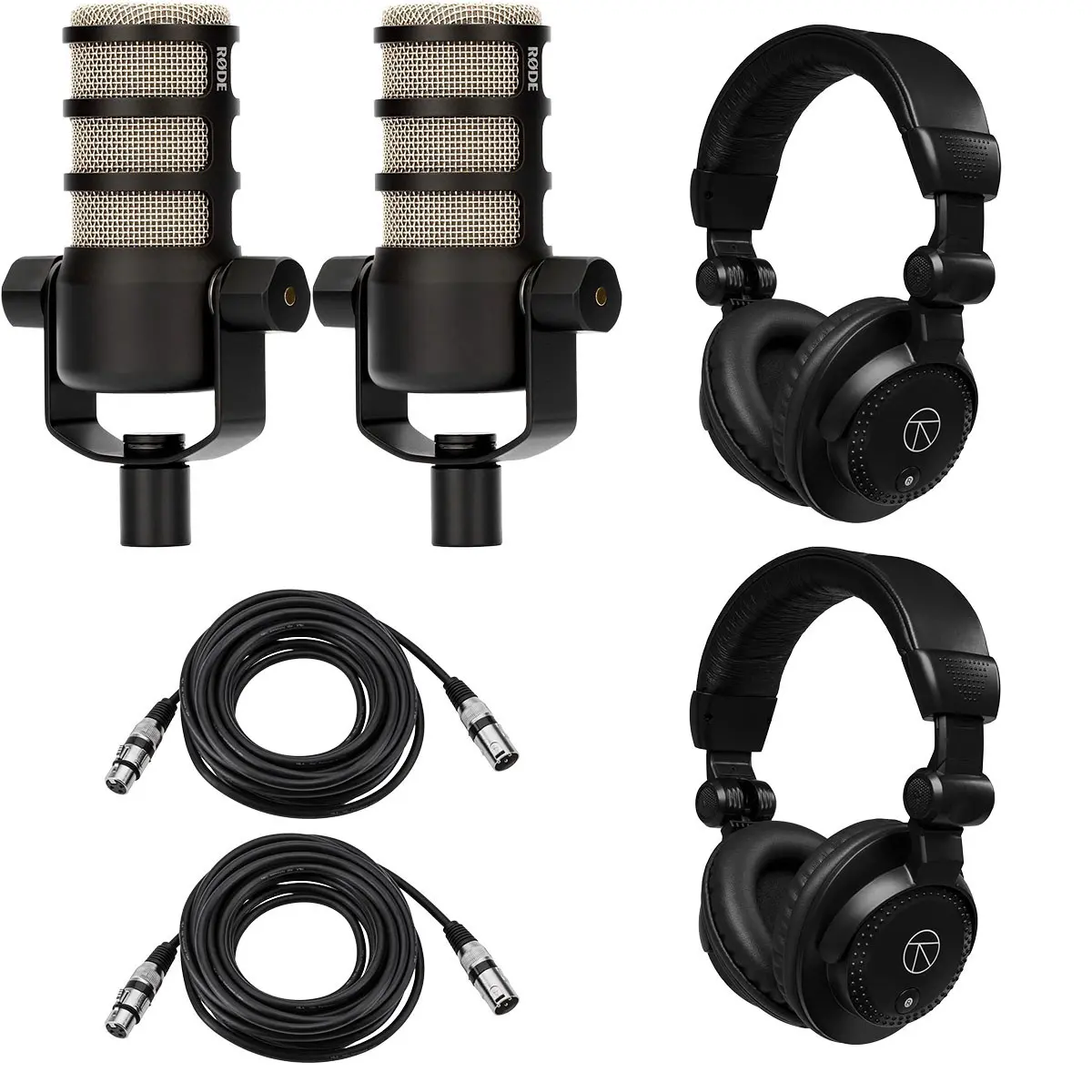 Rode PodMic Dynamic Podcasting Microphone with Headphones and Cables, 2-Pack, Recording, Equipment