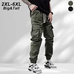 Plus Size (2XL–6XL) Men’s Cargo Jogger Casual Pants, Extra Wide Loose Fit, Multi-Pocket Design, Adjustable Drawstring Waist, Suitable for Daily Exercise, Home Lounging, and Light Outdoor Activities