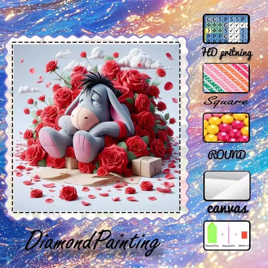 5D-DIY, high-grade velvet canvas, diamond art, diamond painting, diamond painting kit, donkey, rose AB diamonds, fairy dust diamonds, crystal diamonds, perfect home decor, hand-made diamond art painting kit, special craft diamond art kit, Handicraft