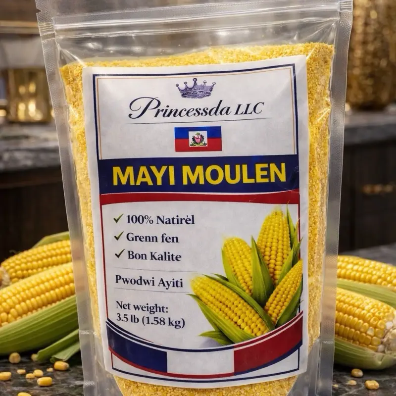 Princessda LLC Haitian Ground Corn Meal, Mayi Moulen - 3.5 lb (1.58 kg) Krunchy Kurls
