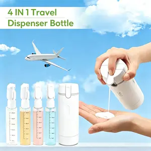 summerwins 4-in-1 Plastic Rectangle Mini Travel Products Dispenser Bottle, Leak-Proof Refillable Silicone Squeeze Container with Lock, Compact Lightweight Toiletry Organizer for Business Trips, Vacations