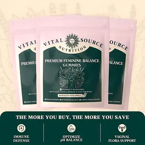 Vital Source Nutrition Feminine Balance Gummies Hawaiian Pineapple Flavor 60 Count Essential Minerals Supplement for Women's Health Immune Defense Healthcare Edible Dietary Fruit Fitness Powder Vitamin