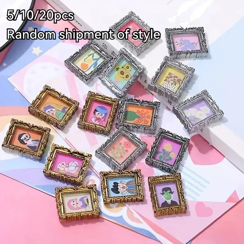 5/10/20pcs Small Resin Picture Frame Ornaments, Various Classical Oil Painting Designs, for DIY Craft Scrapbooking Jewelry Making, Phone Cases, Headbands, Water Bottles, and Refrigerator Magnet Decorations, Scrapbook Accessories