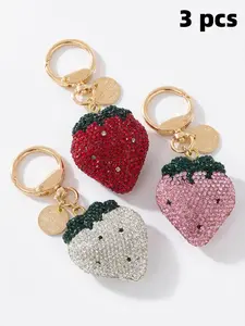 Strawberry Shape Crystal Keychain Set, High-Quality Minimalist Design, Unisex Gift, Perfect for Daily Use, Birthday, Holidays