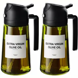 2pcs-Leak-Proof Dual-Function 16oz 470ml Olive Oil Dispenser Bottle for Kitchen Use 2 in 1 Sprayer and Pourer for Cooking Air Fryer Salad Baking Daily Cooking Includes Stickers Practical Kitchen Gadget for Home Use gifts light-blocking dark