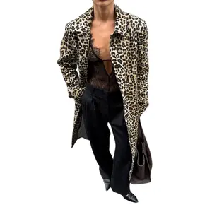 INCERUN Men's Longsleeves Leopard Print Trench Coat - Classic Lapel Collar, Relaxed Fit, Straight Vintage Streetwear Jacket, Fashion Casual Statement Top