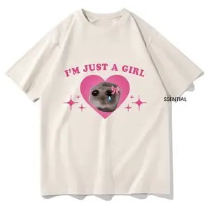 Sad Hamster Meme Im Just A Girl T Shirts Men,Women Clothing Harajuku Aesthetic Tshirt Vintage Unisex Streetwear Cotton Tops