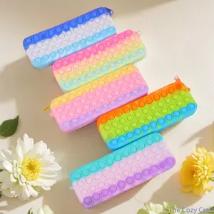 Press Fidget Silicone Pencil Case Minimalist Large Capacity Stationery Pouch Stress Relief Bubble Toy Storage Bag Cute Sensory Organizer For Kids Boys Girls Back To School Daily Classroom Study School Supplies outdoorfun