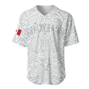 Aztec Inspired Mexico Baseball Jersey with Traditional Calendar Motif
