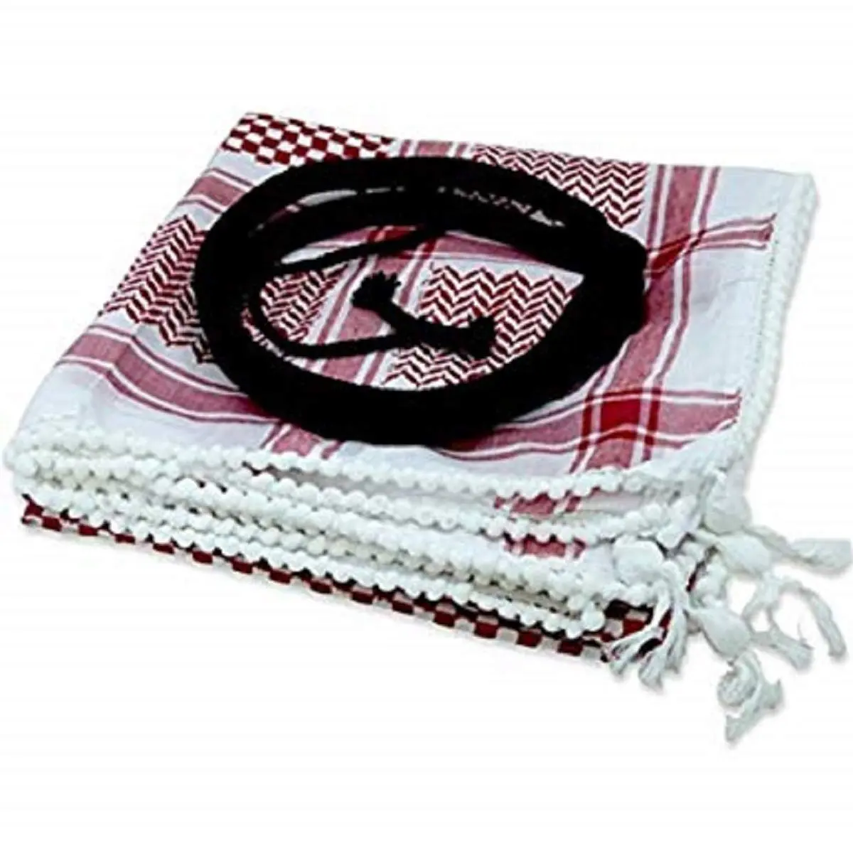 Middle Eastern Red & White Kafiya Keffiyeh Kufiya with Aqal Rope