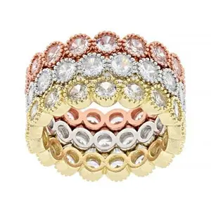 JTV White Cubic Zirconia Rhodium and 18k Yellow and Rose Gold Over Brass Ring Set of 3 9.72ctw