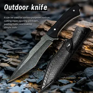 High-carbon steel knife A meat cleaver for professional .fruit cutting， It has a fixed blade and comes with a  sheath. The blade surface is stone-washed, making it sturdy and durable. The handle is comfortable and ergonomically designed, fathersdaygifts