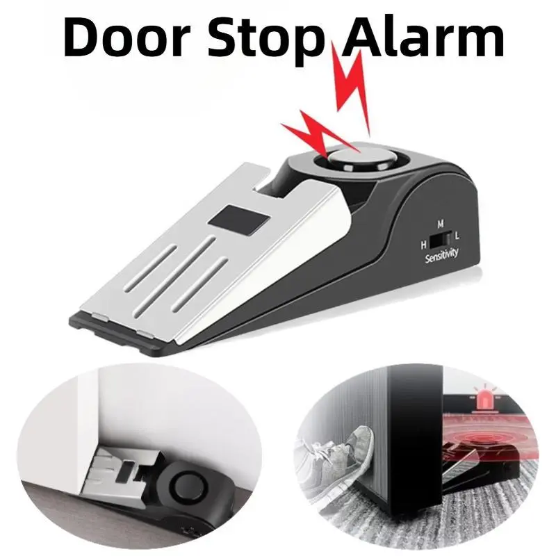 Stainless Steel Door Stopper Alarm, Home Security Anti-Theft Device with 120db Loud Alert Push Trigger, 3 Sensitivity Modes,Security door stop tools suitable for travel, apartments, homes, and hotels.
