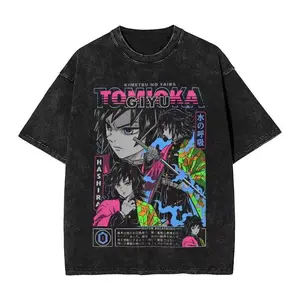 Demon Slayer Anime Tomioka Giyuu Peripheral Washed T-shirt Summer Men's and Women's Y2K Loose Casual Harajuku Short Sleeved Top