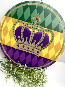 12 Inch Glitter Mardi Gras Crown Metal Sign