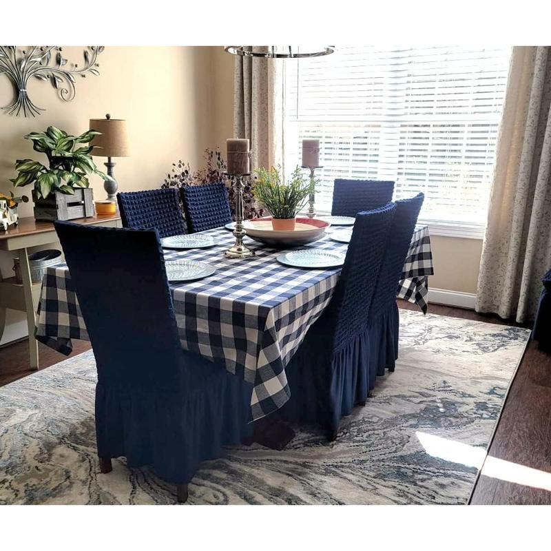 Navy Blue Cotton Tablecloth, 100% Cotton, Checkered Tablecloths, Farmhouse, Gingham Rectangle Tablecloth Heavy Duty Linen Checked Table Cover, Cloth Picnic Kitchen Dining 63x126 Navy and Cream