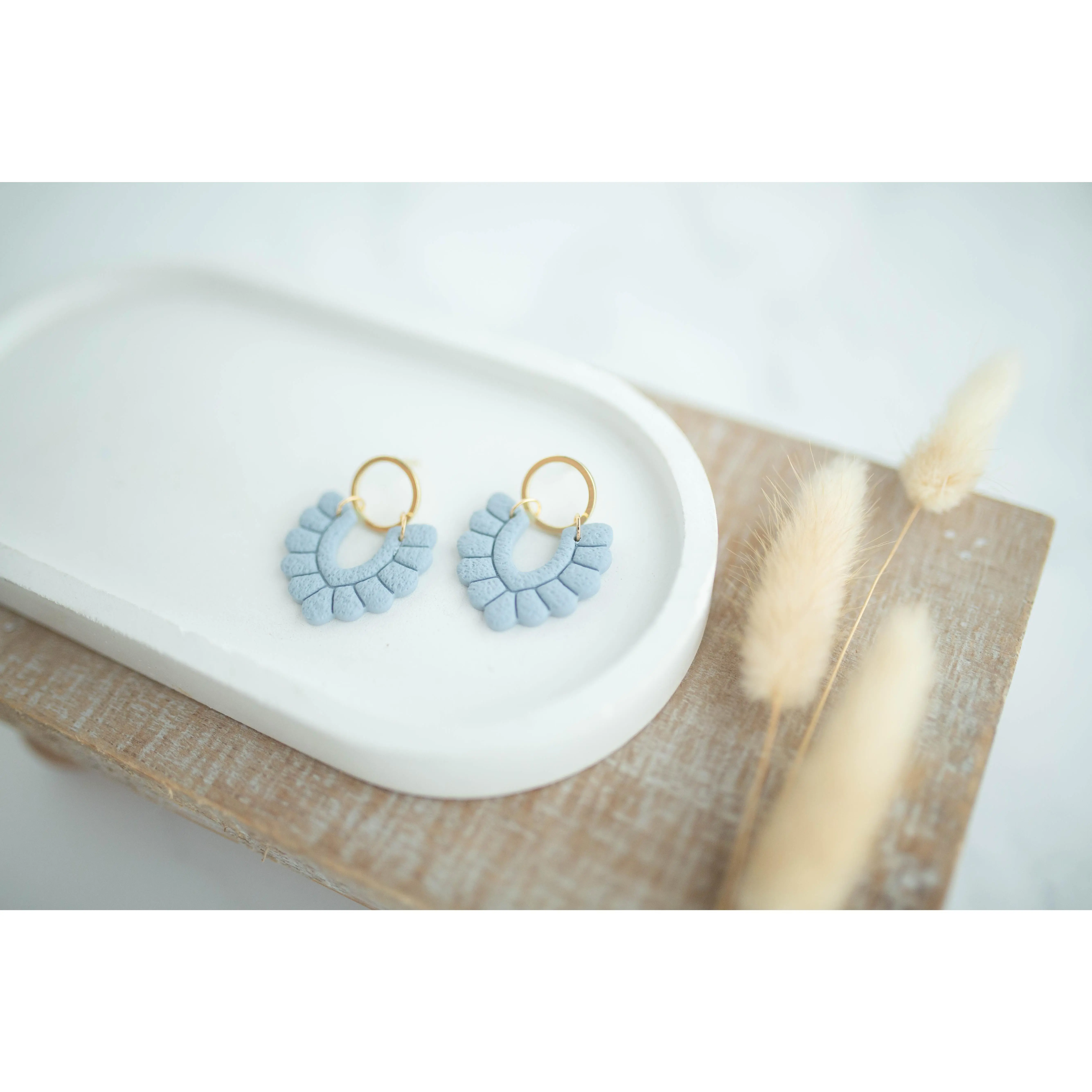 Clay Earrings Scallop Dangles - Bluebell