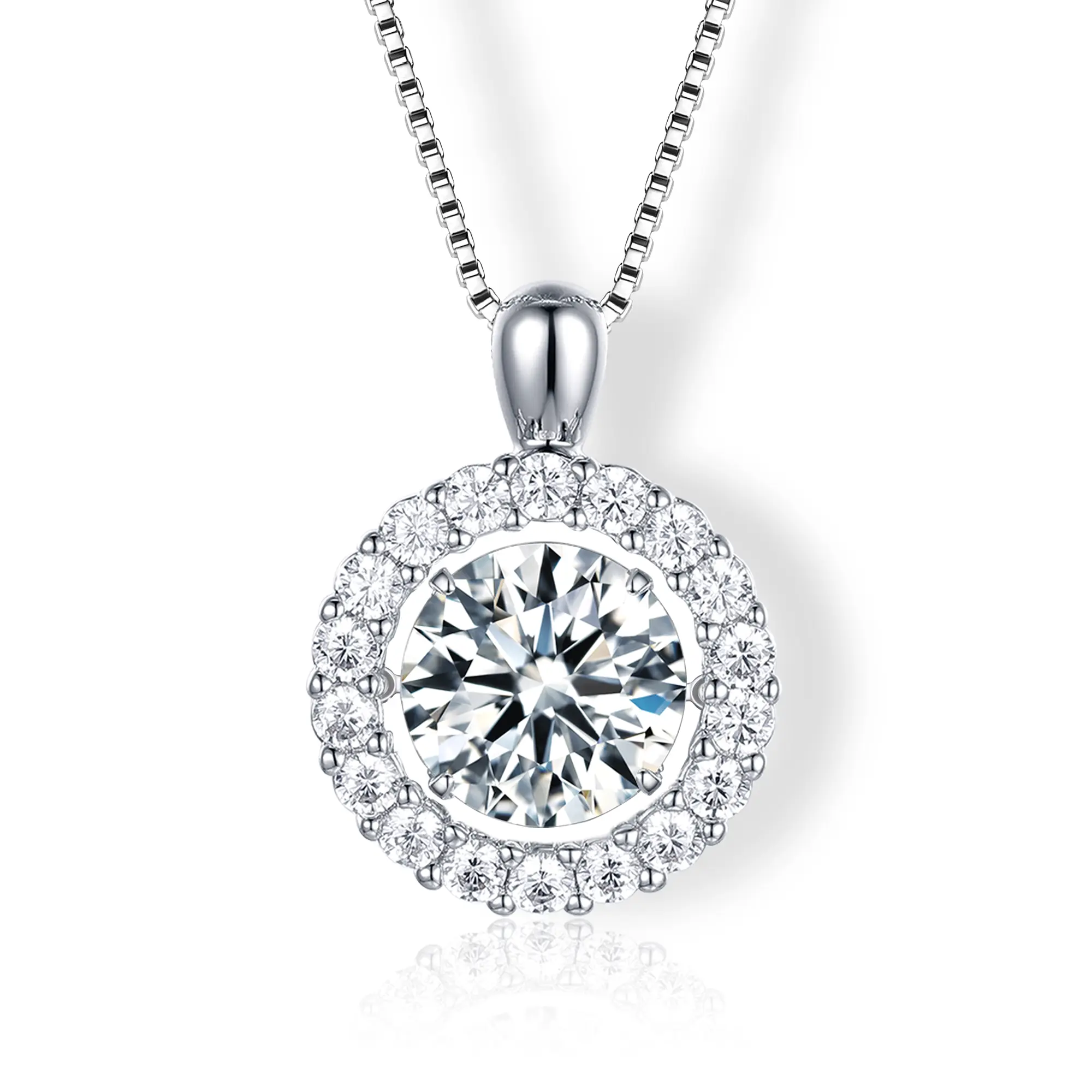 BOYA Certified 1ct Dancing Moissanite Halo Pendant Necklace for Women, Silver-Plated Gold Elegant Jewelry, Ideal Birthday Gift for Adults, Daily Wear Certified Gemstone Accessory