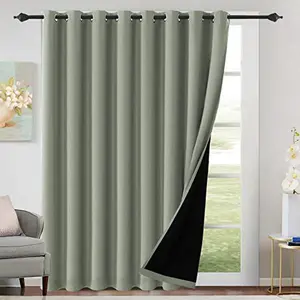 H.VERSAILTEX 100% Blackout Patio Curtains Thermal Insulated Curtains for Sliding Door Extra Wide Window Panels Full Light Blocking Grommet Curtains with Black Liner, W100 x L108 inch - Sage