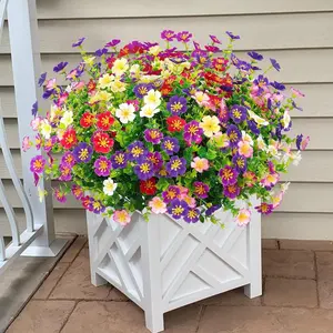 8 Bundles Artificial Daisy Flowers with Eucalyptus Greenery, UV Resistant Plastic Fake Plants, Outdoor Indoor Decor for Garden Patio