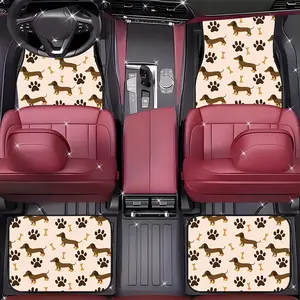 4Pcs Dachshund Paw Print Bone Car Floor Mats, Pet-Loving Style - Durable Polyester All-Weather Car Floor Mats, Suitable for Cars, SUVs, Trucks-Stylish Design, Car Non-Slip Mats, Interior Accessories, Comfortable Driving.11.30QWA-246