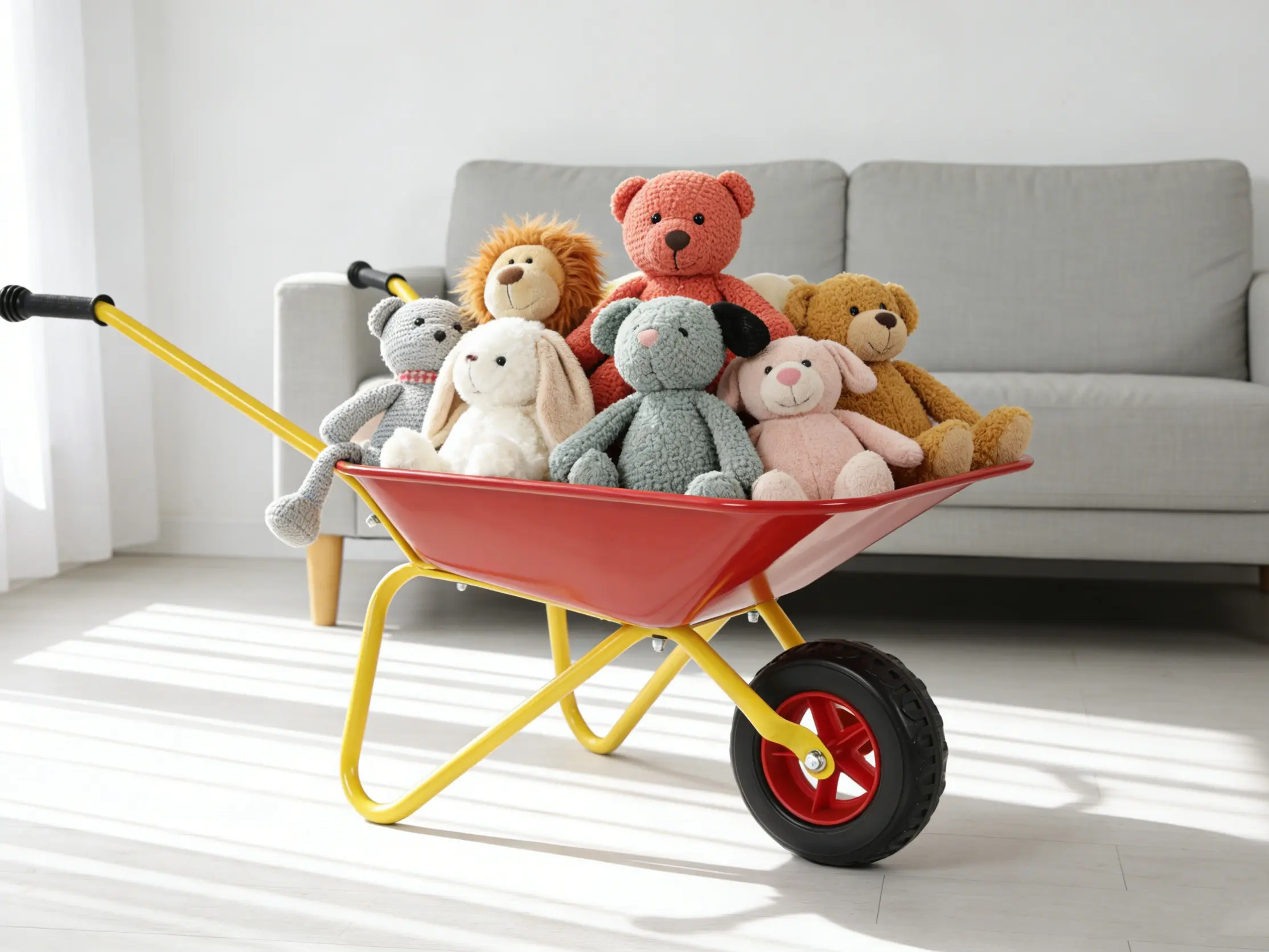 Children's metal wheelbarrow, Maximum load capacity: 33LBS,children's heavy wheelbarrow, metal structure wheelbarrow, steel tray, can be used in gardens, loading leaves, soil, sand, etc. (red)