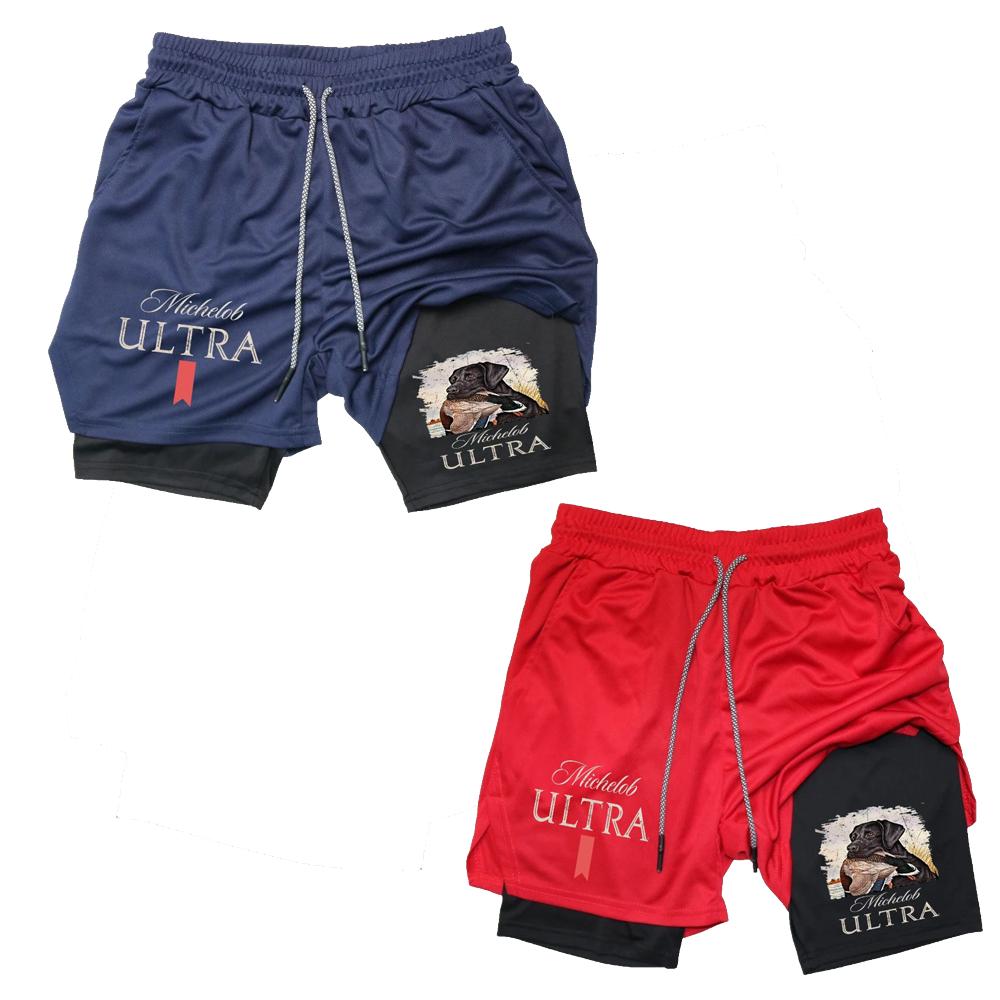 Michelob Ultra Black Lab & Duck Hunting Tee  Men's Cross Print Graphic Shorts, Regular Fit Casual Comfy Breathable Shorts for Daily Wear, Men's Shorts for Summer